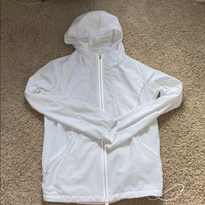 White Athleta wind breaker zip up with hood